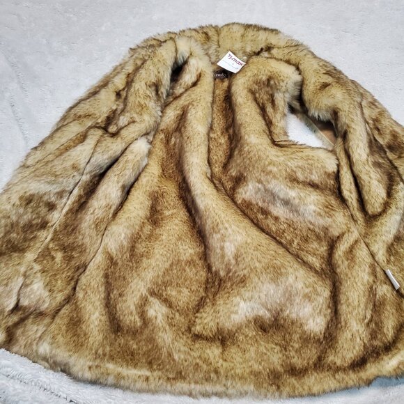 NWT Crosby. Bohemian Y2K Romantic Preppy Party Tan Faux Suede Faux Fur Vest S - Picture 2 of 8